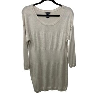 NEW Ann Taylor Tan Oatmeal Sweater Dress Tunic Top Sequin Glam 3/4 Sleeve Cozy M
